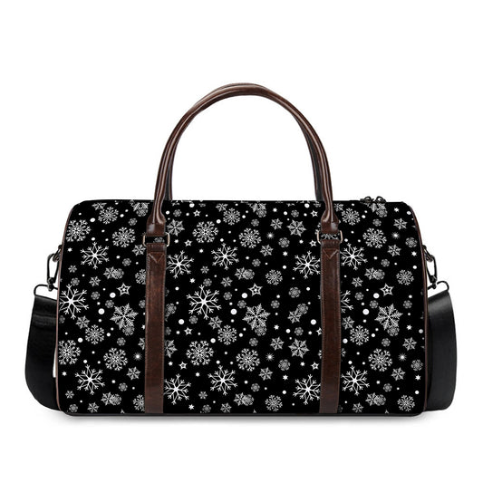 Black And White Snowflake Pattern Print Duffle Bag