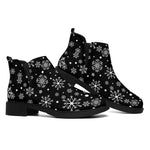 Black And White Snowflake Pattern Print Flat Ankle Boots