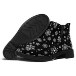 Black And White Snowflake Pattern Print Flat Ankle Boots