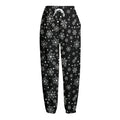 Black And White Snowflake Pattern Print Fleece Lined Knit Pants