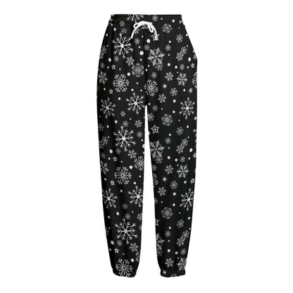 Black And White Snowflake Pattern Print Fleece Lined Knit Pants