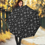 Black And White Snowflake Pattern Print Foldable Umbrella