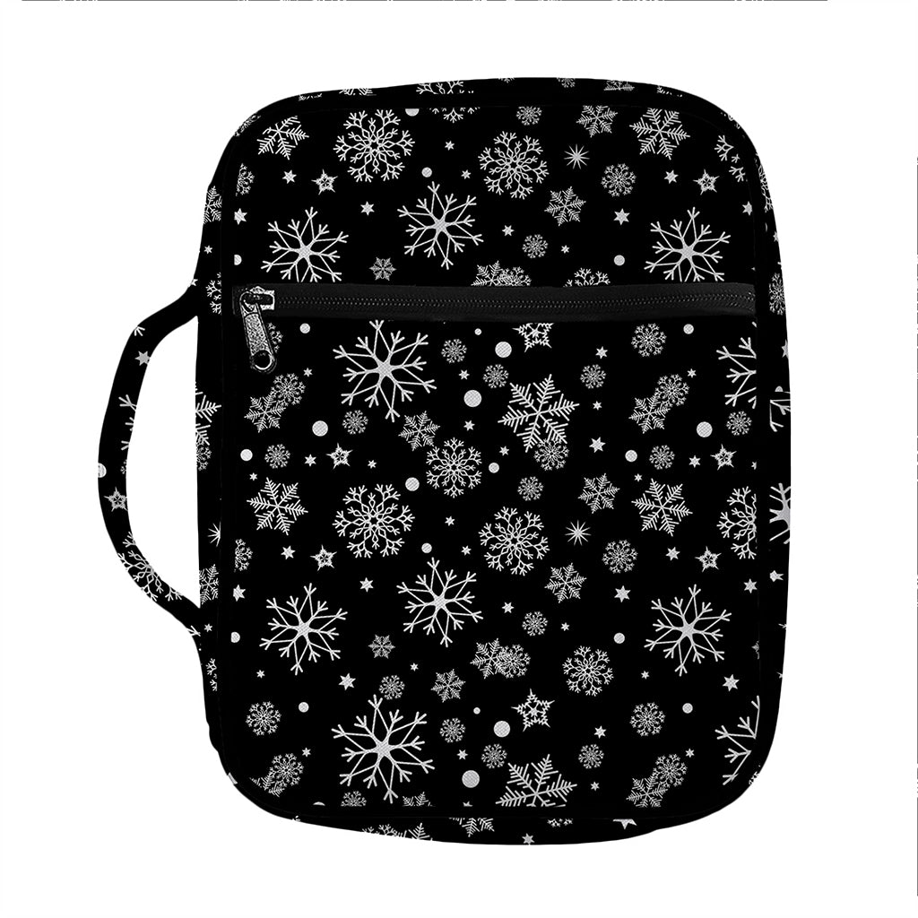 Black And White Snowflake Pattern Print Front Pocket Bible Bag