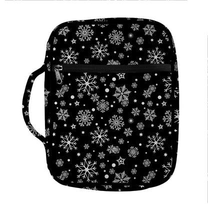 Black And White Snowflake Pattern Print Front Pocket Bible Bag