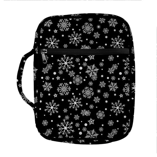 Black And White Snowflake Pattern Print Front Pocket Bible Bag