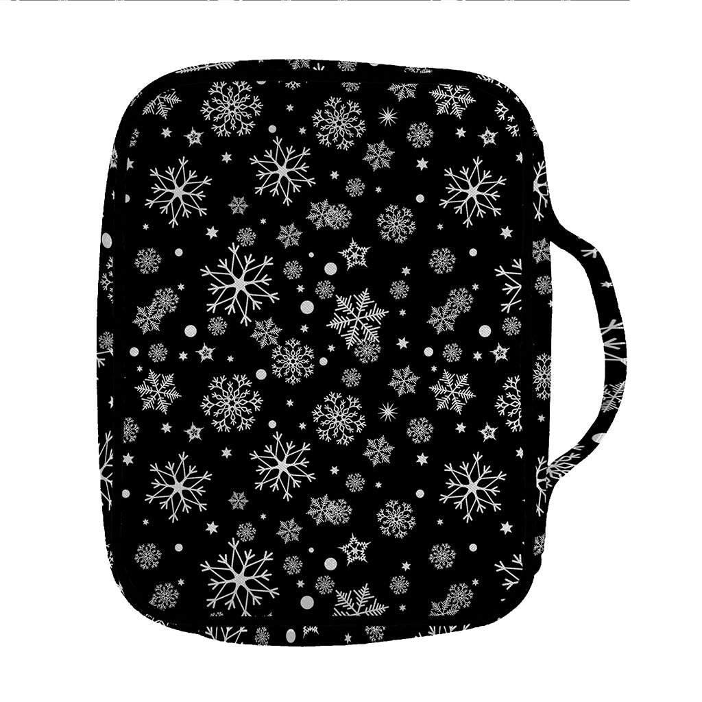 Black And White Snowflake Pattern Print Front Pocket Bible Bag