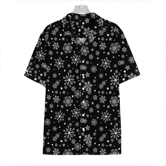 Black And White Snowflake Pattern Print Hawaiian Shirt