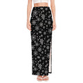 Black And White Snowflake Pattern Print High Slit Maxi Skirt
