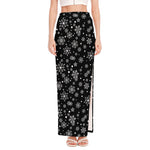 Black And White Snowflake Pattern Print High Slit Maxi Skirt