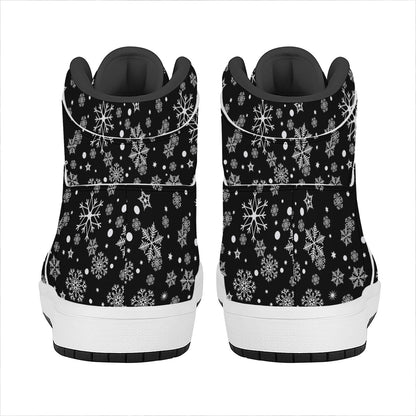 Black And White Snowflake Pattern Print High Top Leather Sneakers