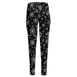 Black And White Snowflake Pattern Print High-Waisted Pocket Leggings