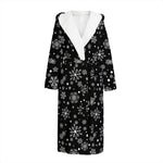 Black And White Snowflake Pattern Print Hooded Bathrobe