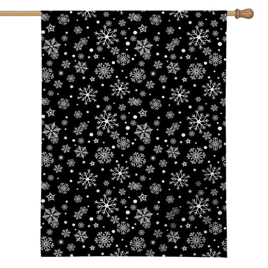 Black And White Snowflake Pattern Print House Flag