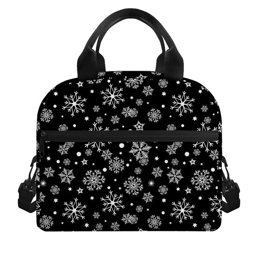Black And White Snowflake Pattern Print Insulated Lunch Bag