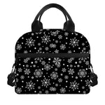 Black And White Snowflake Pattern Print Insulated Lunch Bag
