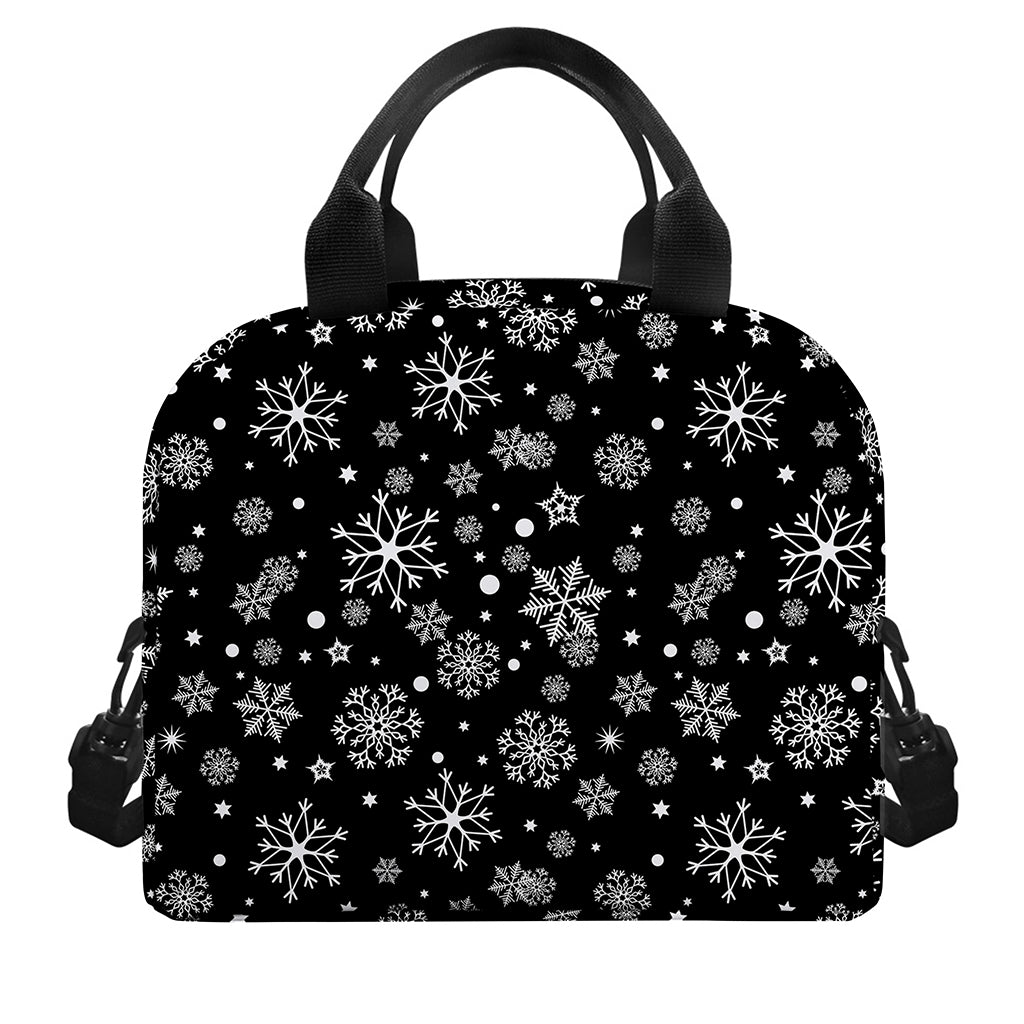 Black And White Snowflake Pattern Print Insulated Lunch Bag