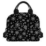 Black And White Snowflake Pattern Print Insulated Lunch Bag