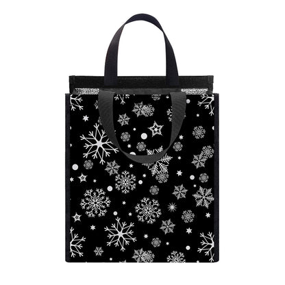 Black And White Snowflake Pattern Print Insulated Lunch Tote