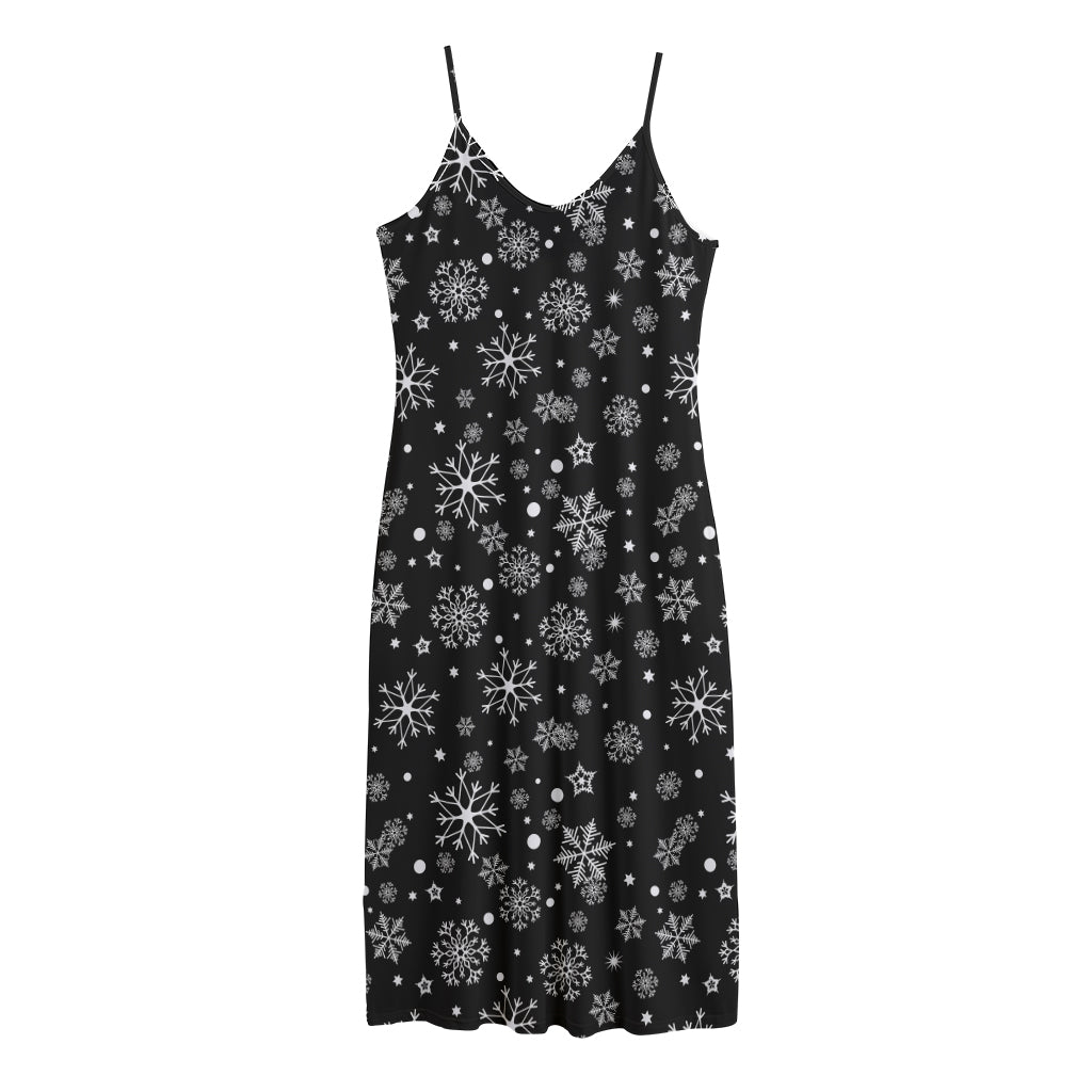 Black And White Snowflake Pattern Print Jersey Midi Cami Dress