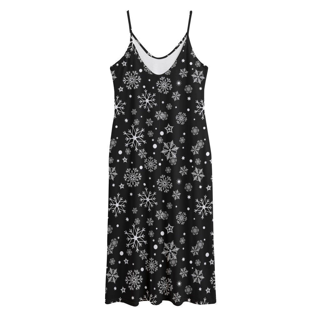 Black And White Snowflake Pattern Print Jersey Midi Cami Dress