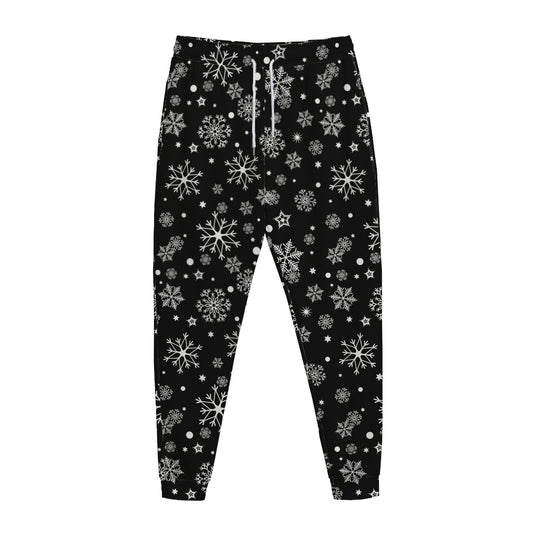 Black And White Snowflake Pattern Print Jogger Pants