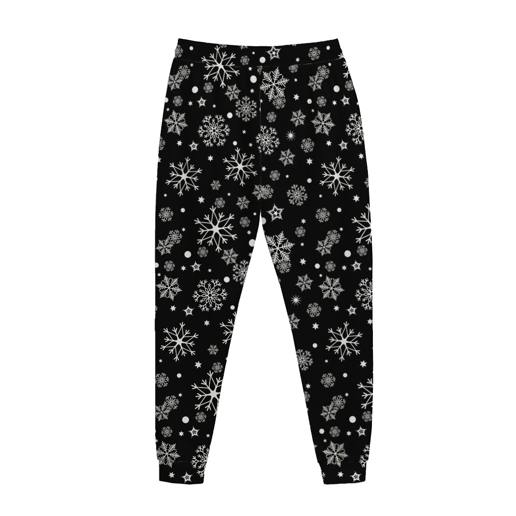 Black And White Snowflake Pattern Print Jogger Pants