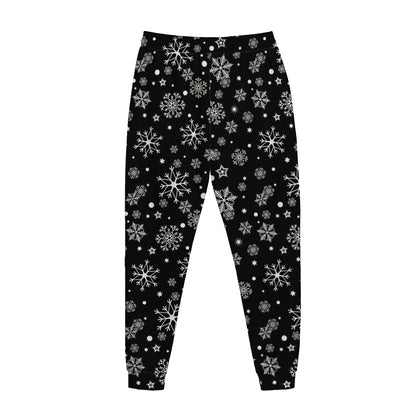 Black And White Snowflake Pattern Print Jogger Pants