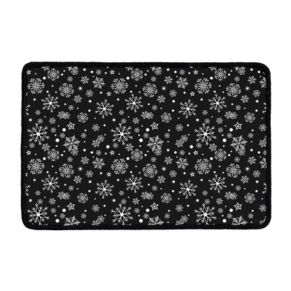 Black And White Snowflake Pattern Print Kitchen Mat