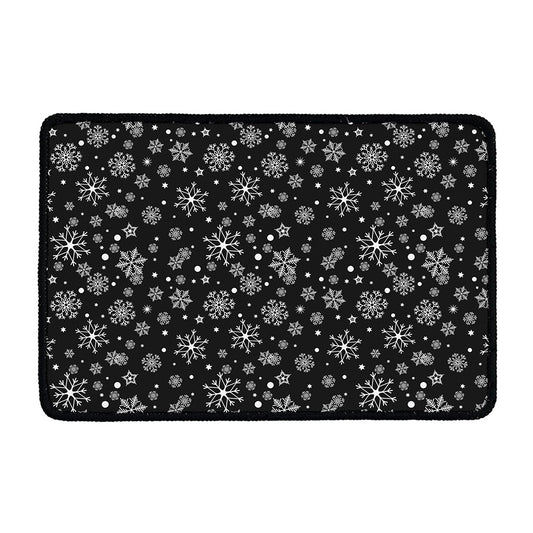 Black And White Snowflake Pattern Print Kitchen Mat