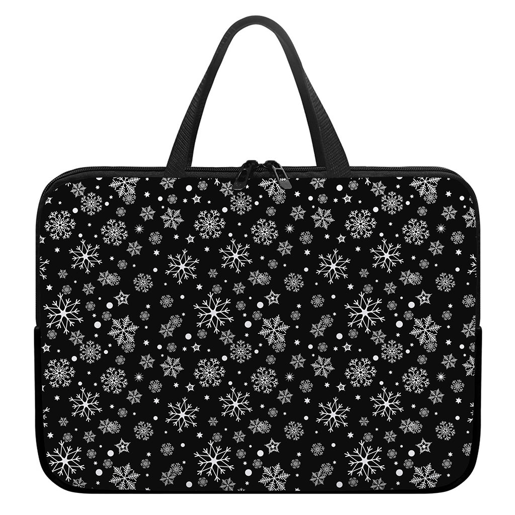 Black And White Snowflake Pattern Print Laptop Sleeve With Handle