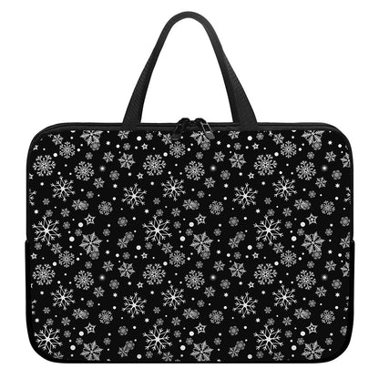 Black And White Snowflake Pattern Print Laptop Sleeve With Handle