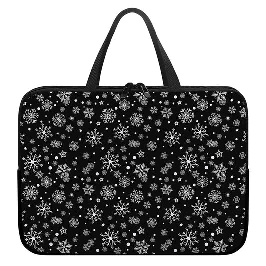 Black And White Snowflake Pattern Print Laptop Sleeve With Handle