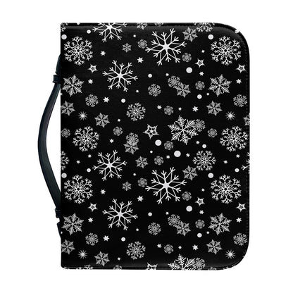 Black And White Snowflake Pattern Print Leather Bible Cover