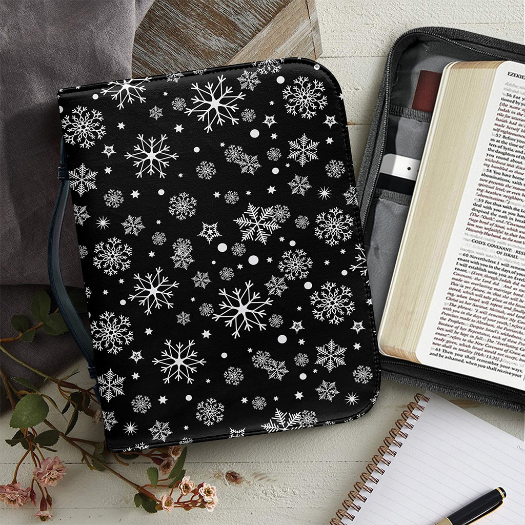 Black And White Snowflake Pattern Print Leather Bible Cover
