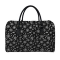 Black And White Snowflake Pattern Print Leather Duffel Bag