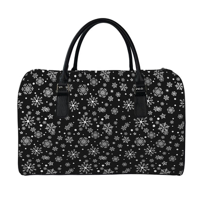 Black And White Snowflake Pattern Print Leather Duffle Bag