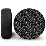Black And White Snowflake Pattern Print Leather Spare Tire Cover