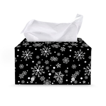 Black And White Snowflake Pattern Print Leather Tissue Box Cover