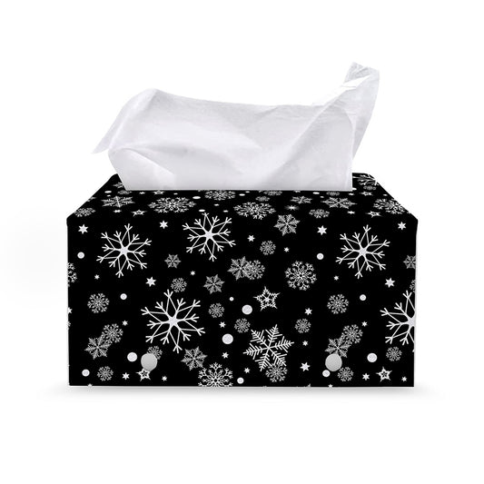 Black And White Snowflake Pattern Print Leather Tissue Box Cover