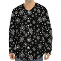 Black And White Snowflake Pattern Print Long Sleeve Baseball Jersey