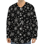 Black And White Snowflake Pattern Print Long Sleeve Baseball Jersey