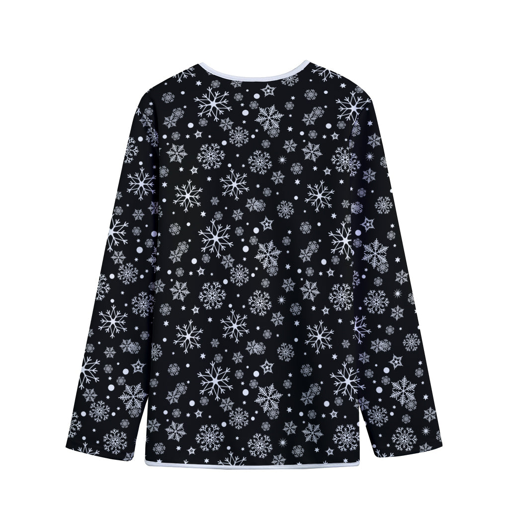 Black And White Snowflake Pattern Print Long Sleeve Short Coat