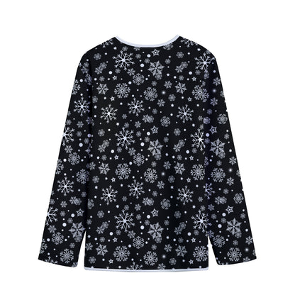 Black And White Snowflake Pattern Print Long Sleeve Short Coat
