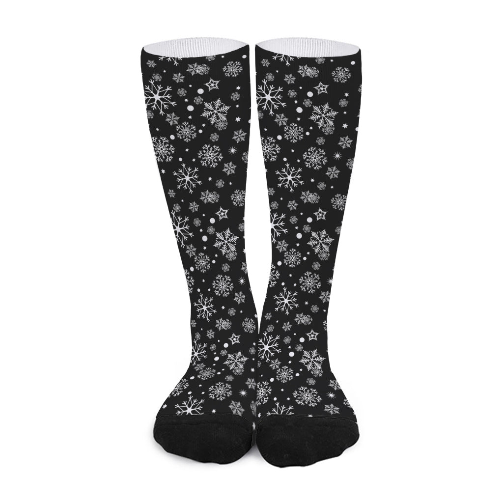 Black And White Snowflake Pattern Print Long Socks