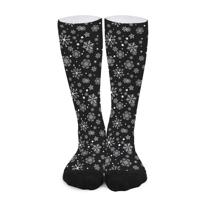 Black And White Snowflake Pattern Print Long Socks