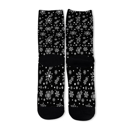 Black And White Snowflake Pattern Print Long Socks