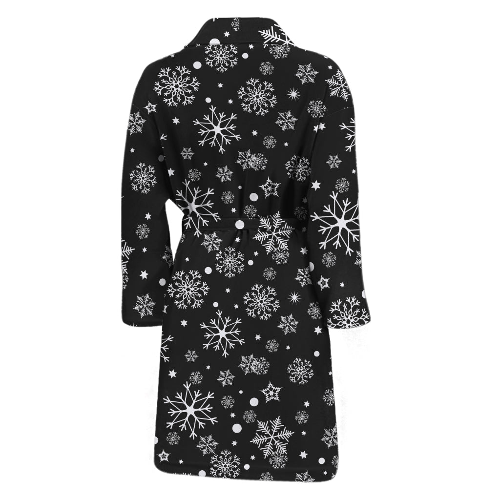 Black And White Snowflake Pattern Print Men's Bathrobe