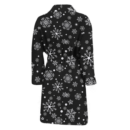 Black And White Snowflake Pattern Print Men's Bathrobe