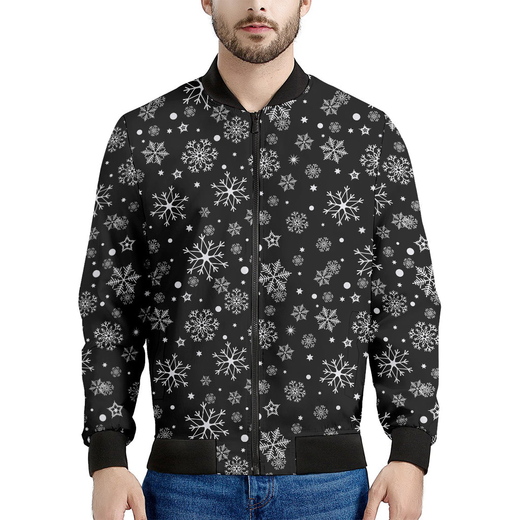 Black And White Snowflake Pattern Print Men's Bomber Jacket