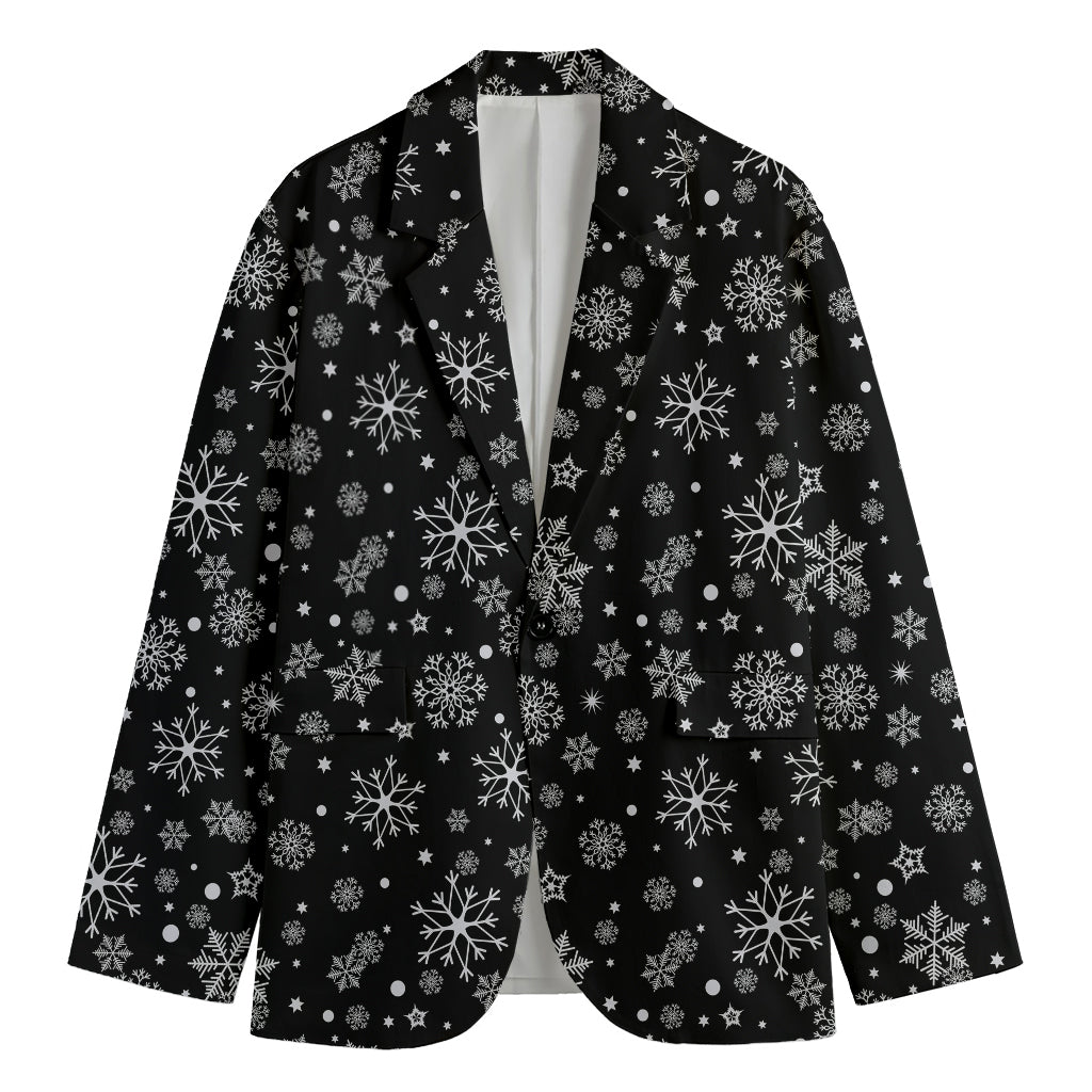 Black And White Snowflake Pattern Print Men's Cotton Blazer